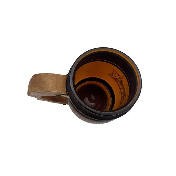 Vintage Siesta Ware St. Augustine Florida Amber Glass Mug 5″ with Wood Handle - Picture 5 of 6